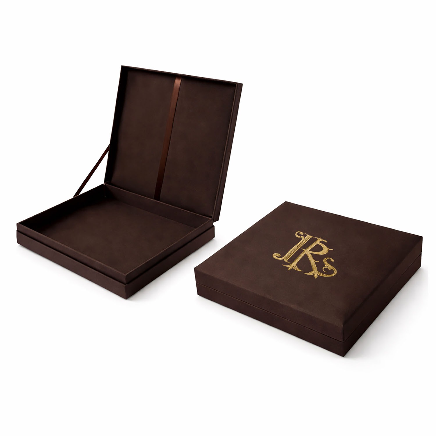 Chocolate Brown Monogram Embroidered Wedding Invitation Box