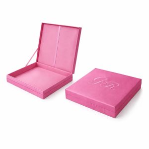 Rose Pink Embroidered Silk Wedding Invitation Box