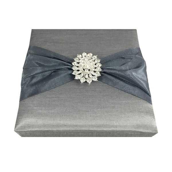 Embellished silver silk invitation box