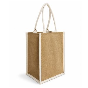 Natural jute tote bag cotton handles and trim