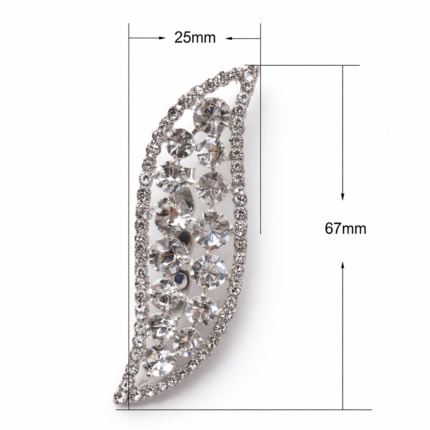 Measurements of our leaf crystal brooch for embellishment and gift