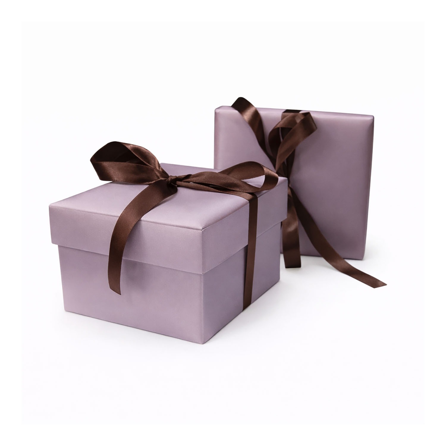 Orchid silk box for perfume bottle with ribbon bow