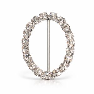 Silver Plated Oval Rhinestone Buckle 4×5cm
