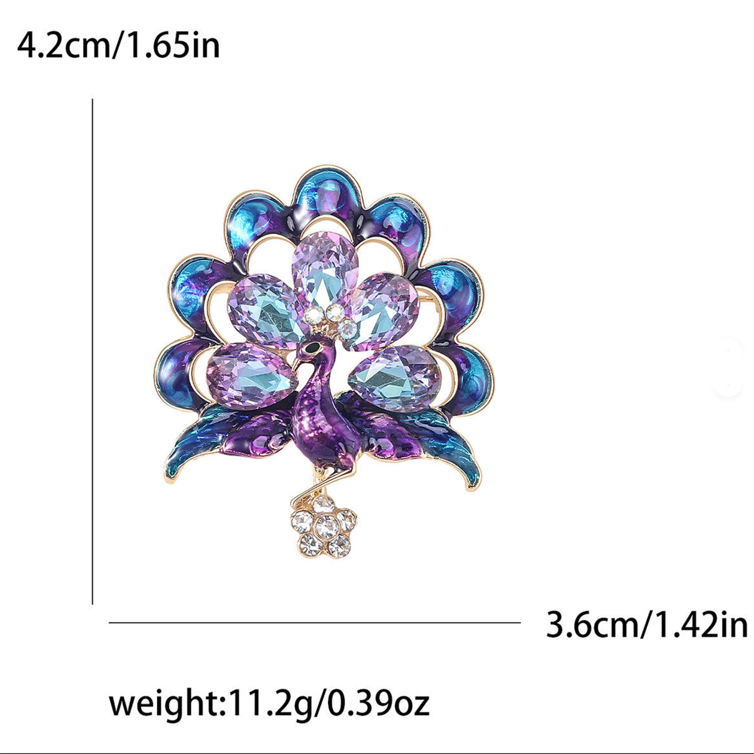 Peacock brooch measurements