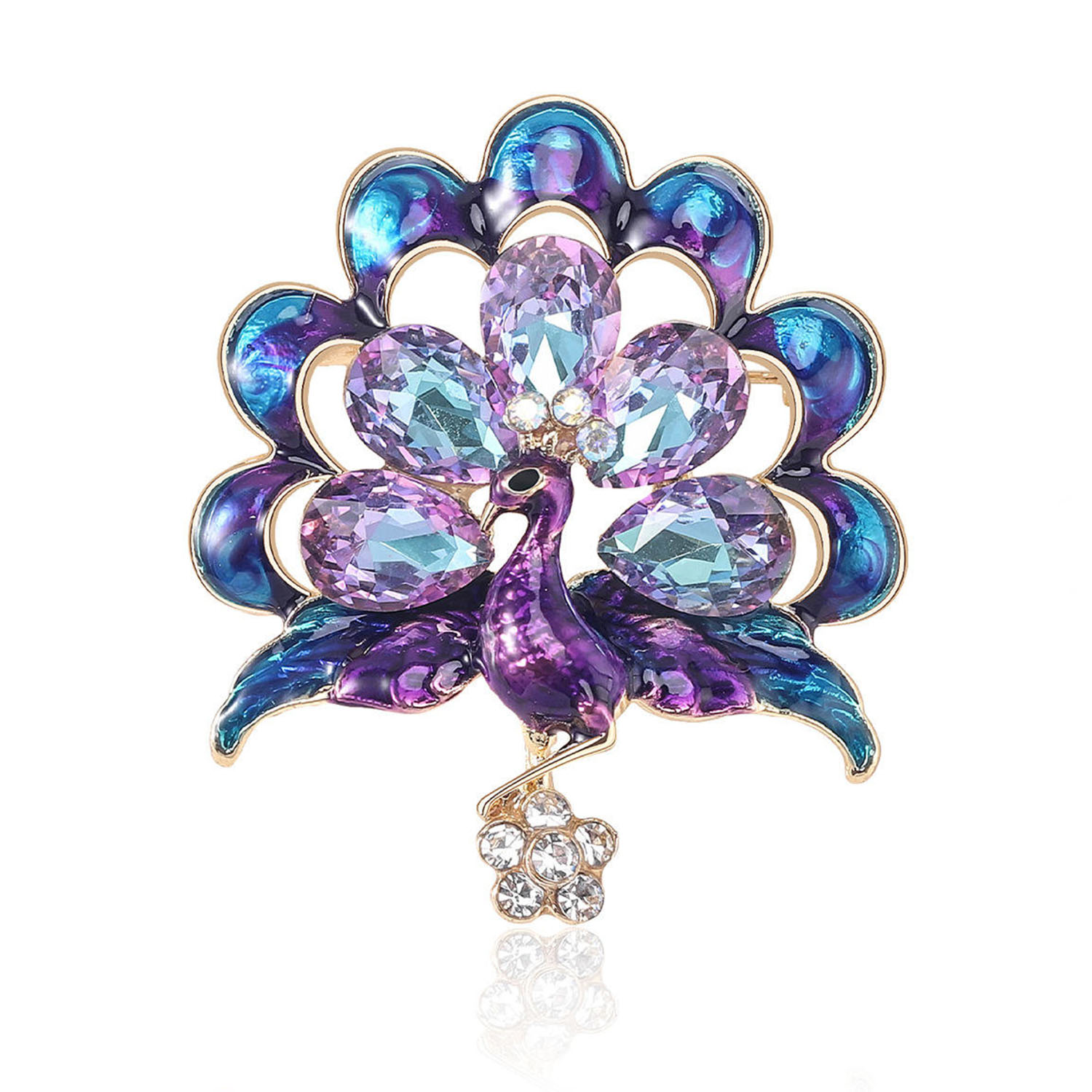 Luxury Peacock Rhinestone Brooch with Stitch Pin