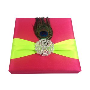 deep pink peacock wedding invitation box