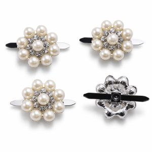Silver Pearl Crystal Button Brooch 22mm