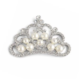 Silver pearl crown brooch