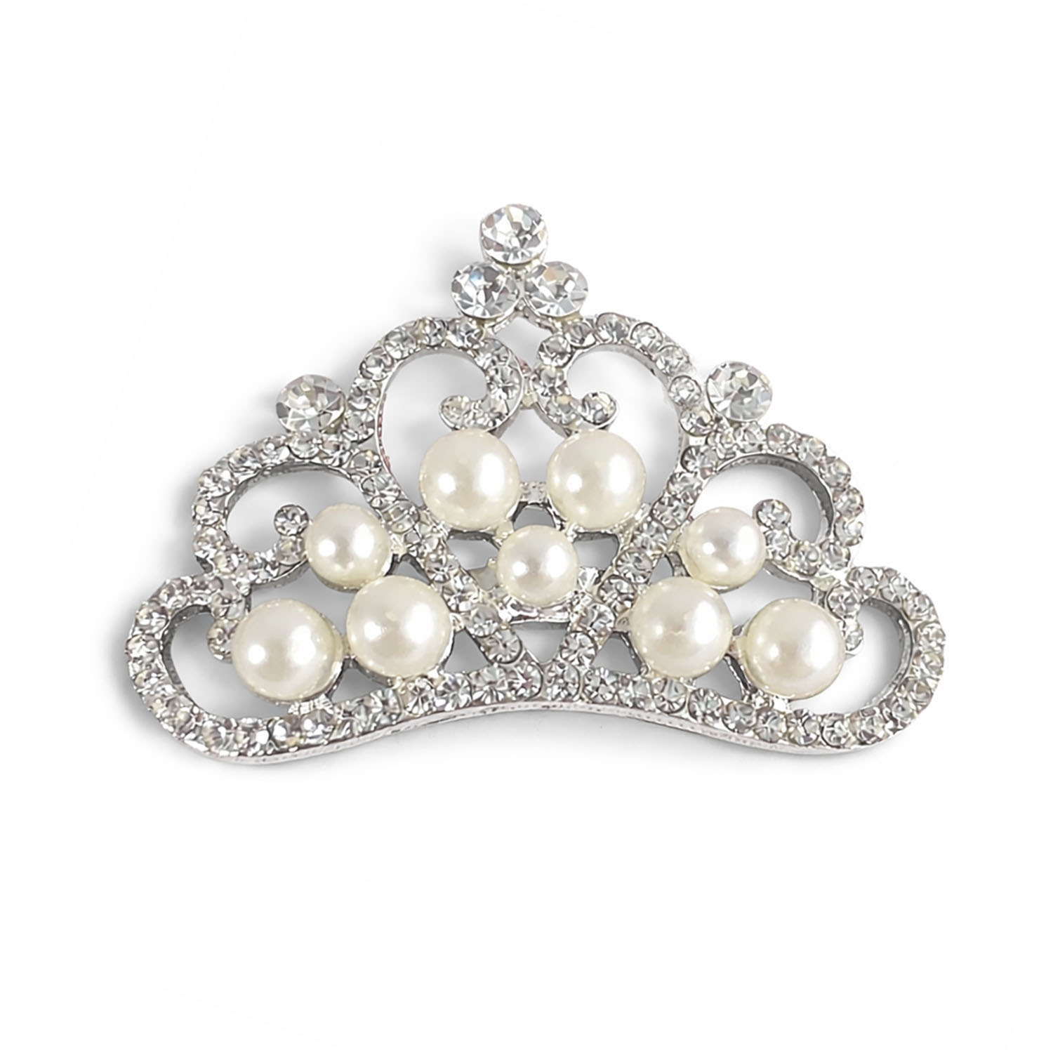 Silver pearl crown brooch