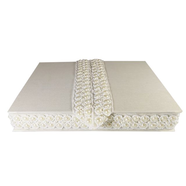 Pearl embellished wedding box for invitation cards