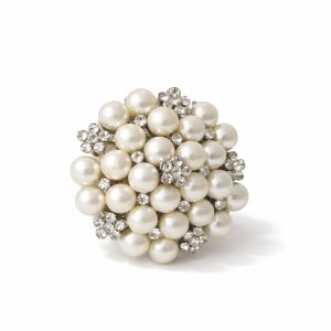Pearl wedding brooch in 4.5 cm diameter, silver plated