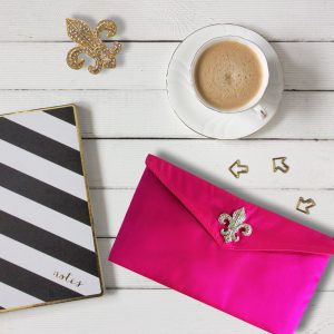 Pink silk envelope for wedding & jewelry
