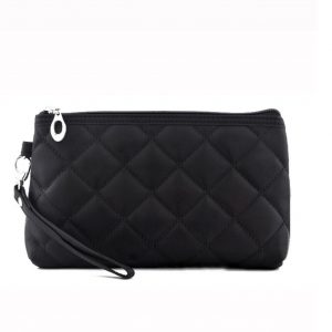 Zippered black quilted cotton bag