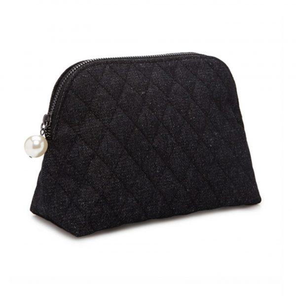 Quilted denim cosmetic bag