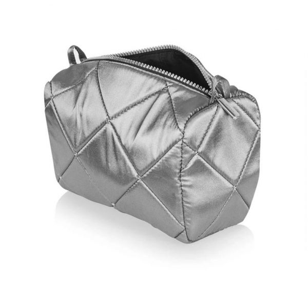 Quilted silver silk cosmetic bag