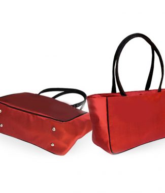 Red Thai silk handbag with shoulder handle