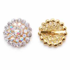 Round gold plated brooch with AB crystals
