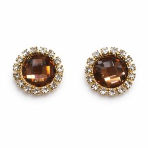 Gold Plated Flat Back Topaz Crystal Button