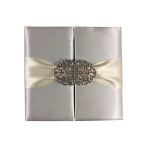 Embellished white gatefold wedding invitation folio