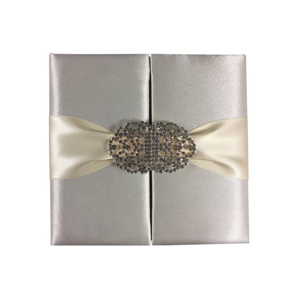 Embellished white gatefold wedding invitation folio