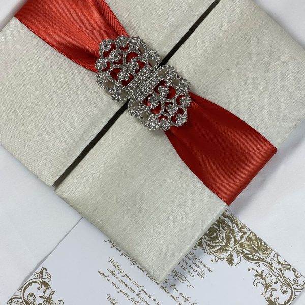 Luxury silk invitation with monogram embroidery