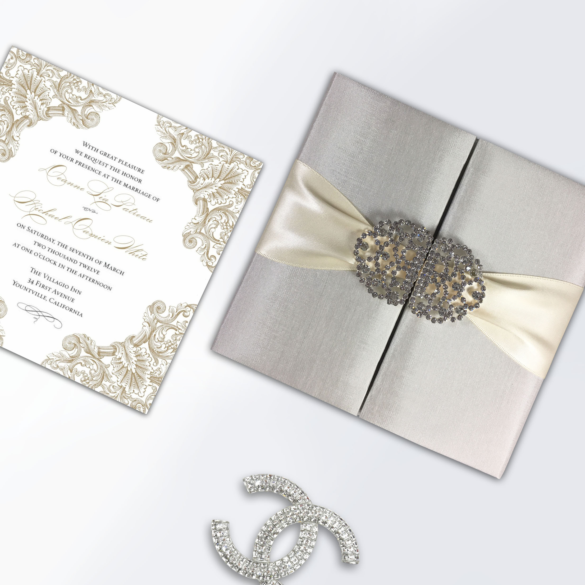 Luxury Ivory Silk Wedding Box For Invitation Cards