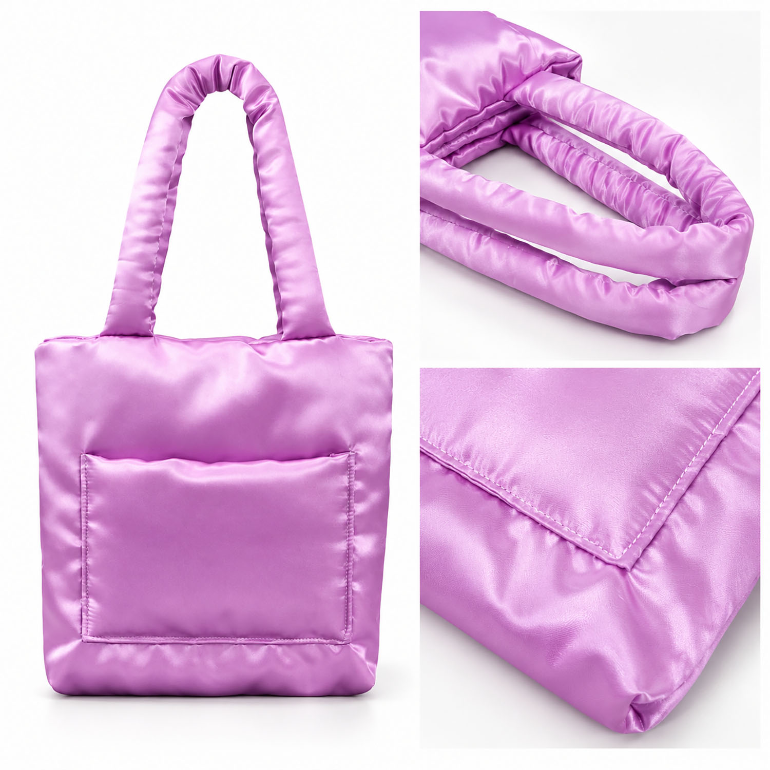 silk puffer tote bag detailed pictures