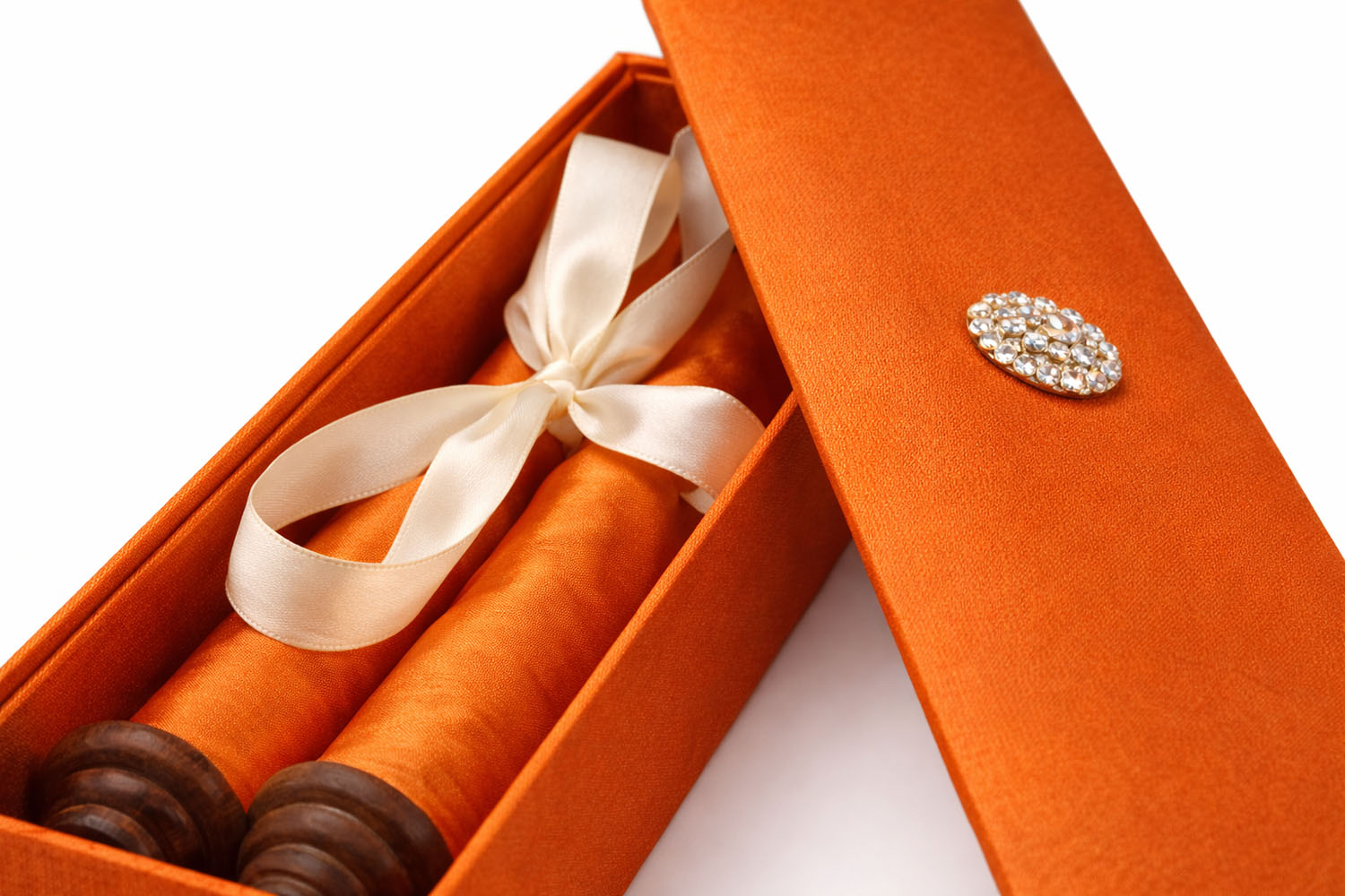 Closeup view of our Thai silk box with scroll
