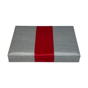 Silver Thai silk box with red ribbon