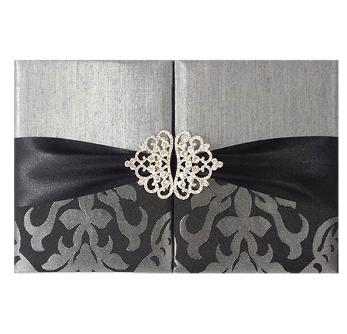 Black & silver brocade silk invitation folder