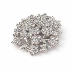 Silver flower crystal brooch