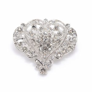 Silver heart shaped wedding brooch