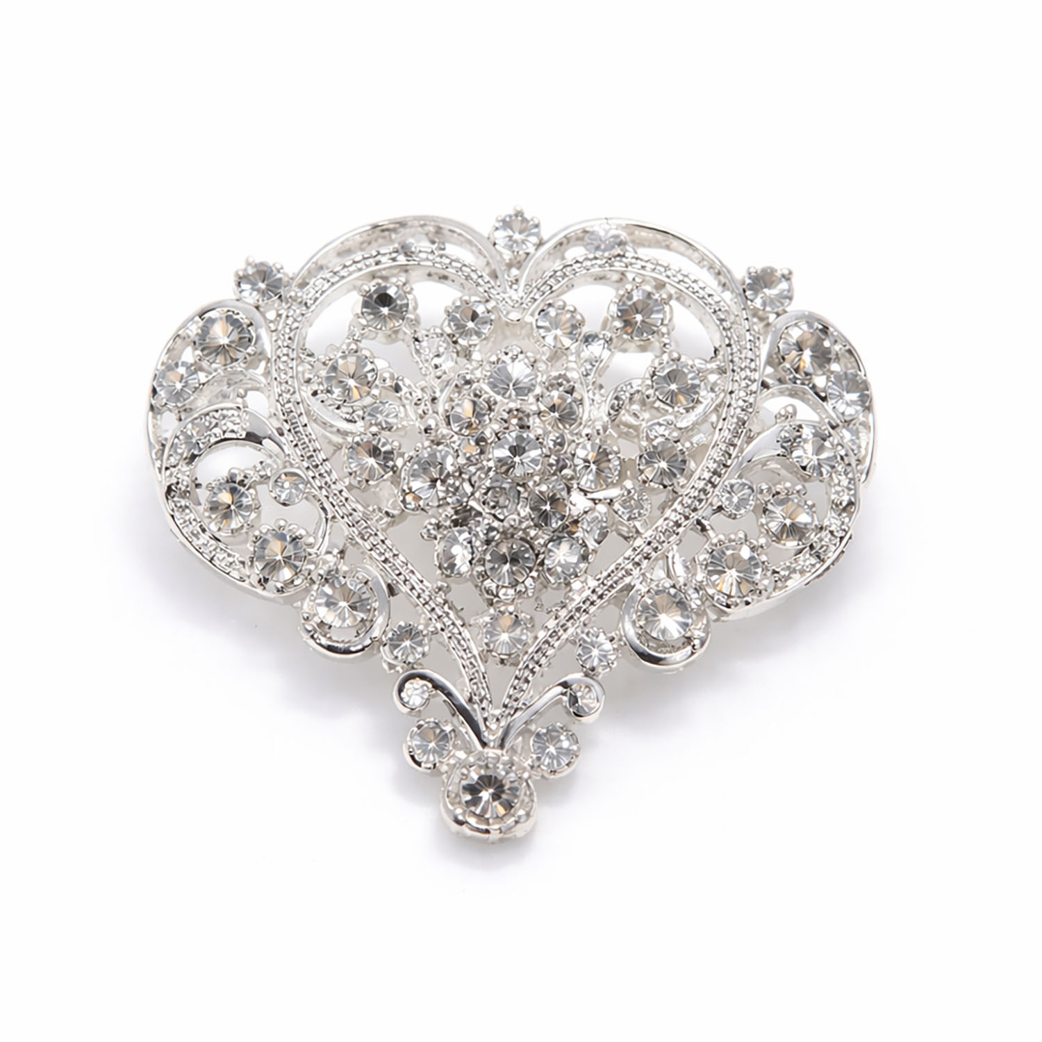 Silver heart shaped wedding brooch