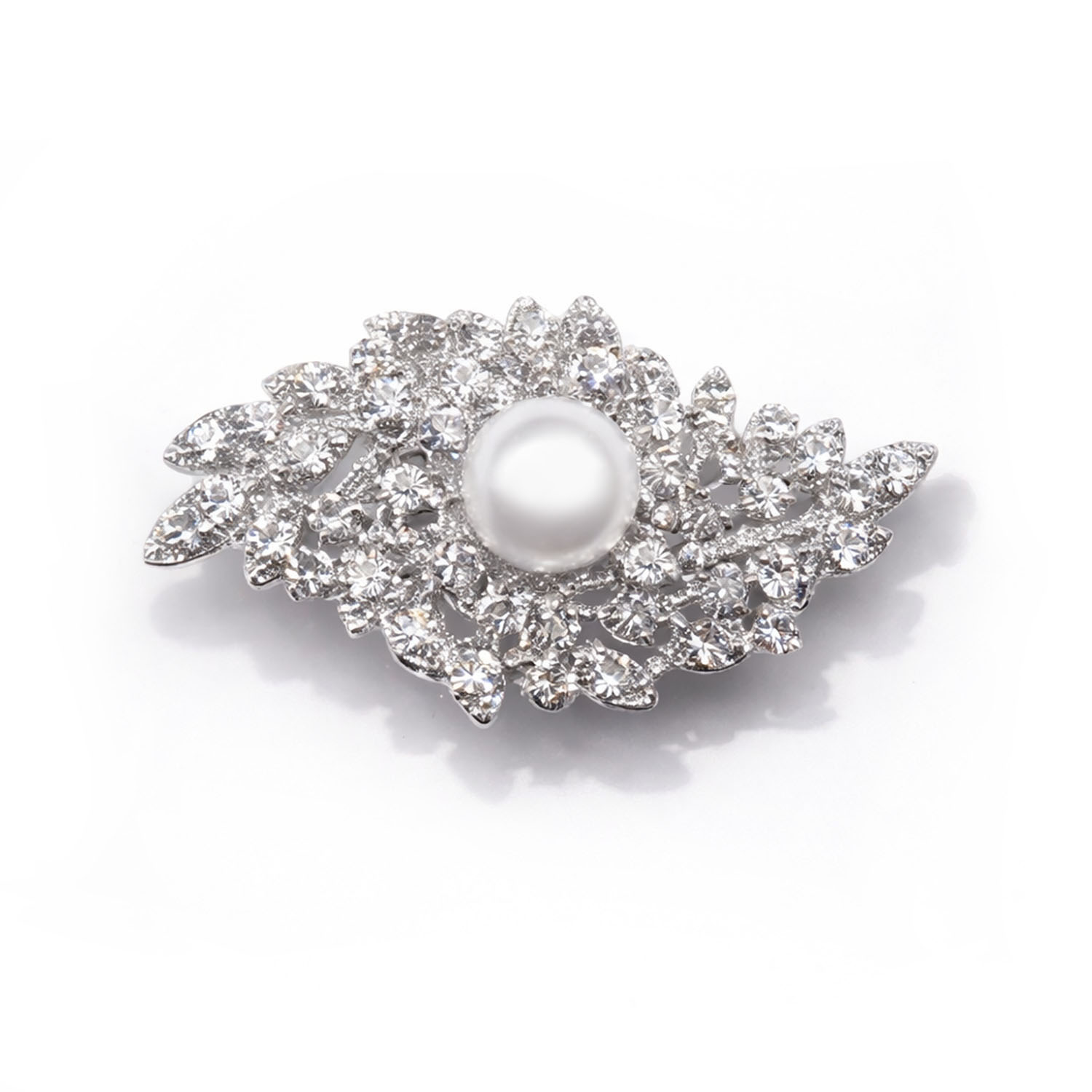 Pearl Rhinestone Leaf Brooch