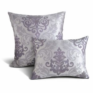 Silver Thai silk cushion with orchid brocade pattern print
