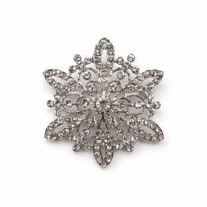 Silver Snowflake Rhinestone Brooch