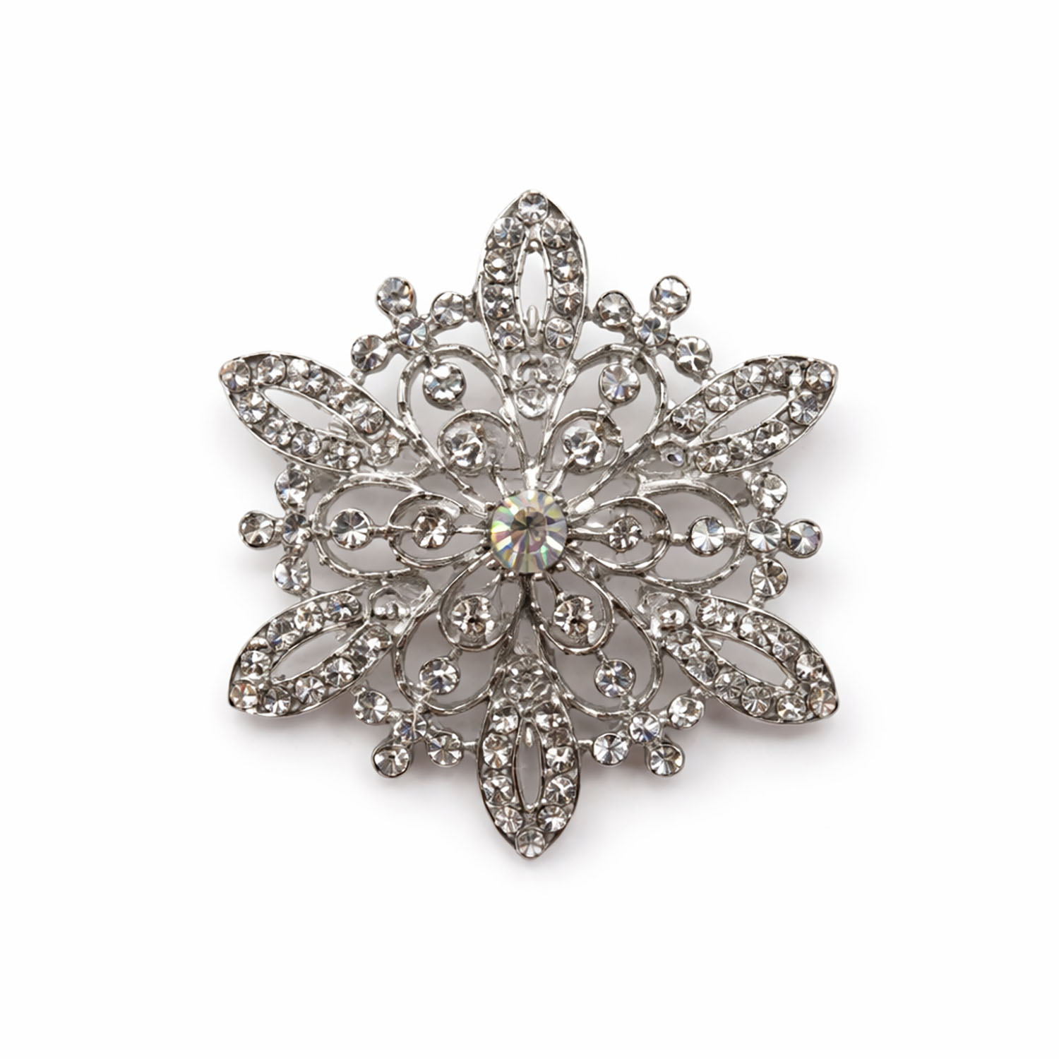 Silver Snowflake Rhinestone Brooch
