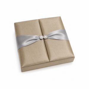 Gold Silk Wedding Invitation Box Pearl Brooch
