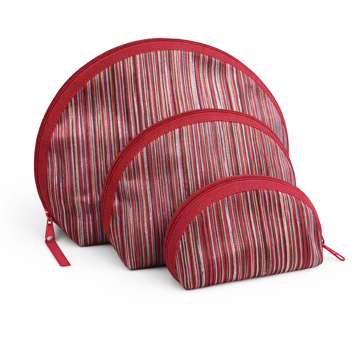 Striped red Thai silk cosmetic bags