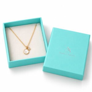 Tiffany blue jewelry box with removable lift-off lid, handcrafted from sturdy rigid cardboard.