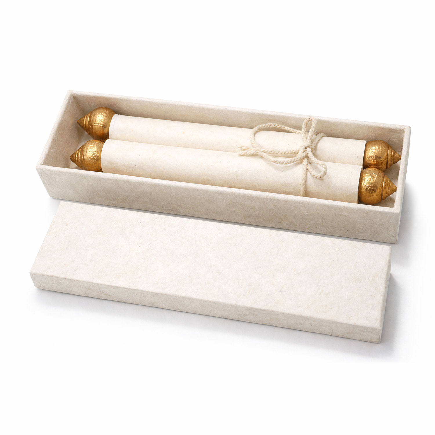 Handmade mulberry paper box with teak wood scroll