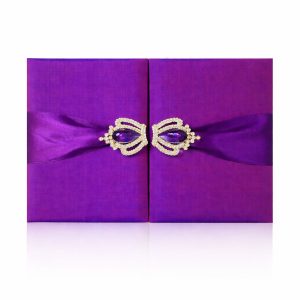 Eggplant Violet Gatefold Wedding Invitation Folder with Brooch