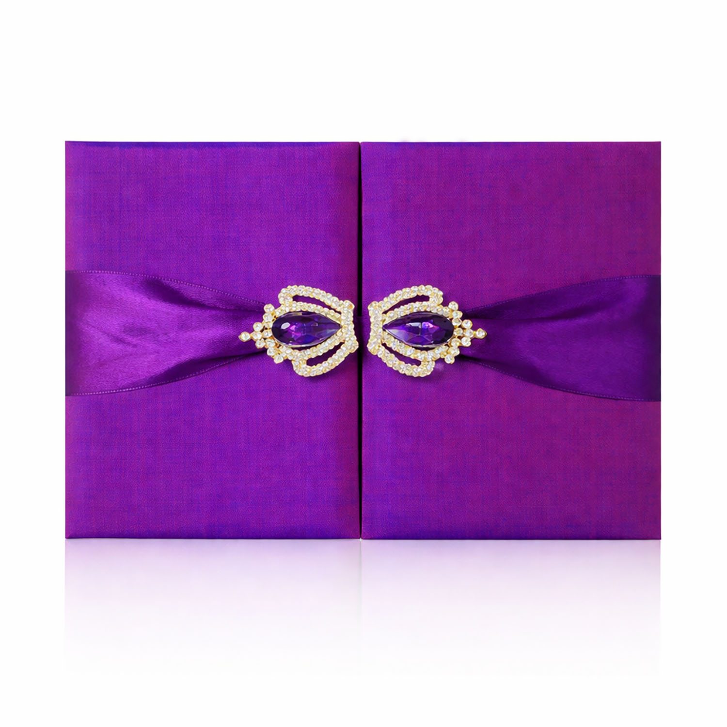 Eggplant Violet Gatefold Wedding Invitation Folder with Brooch