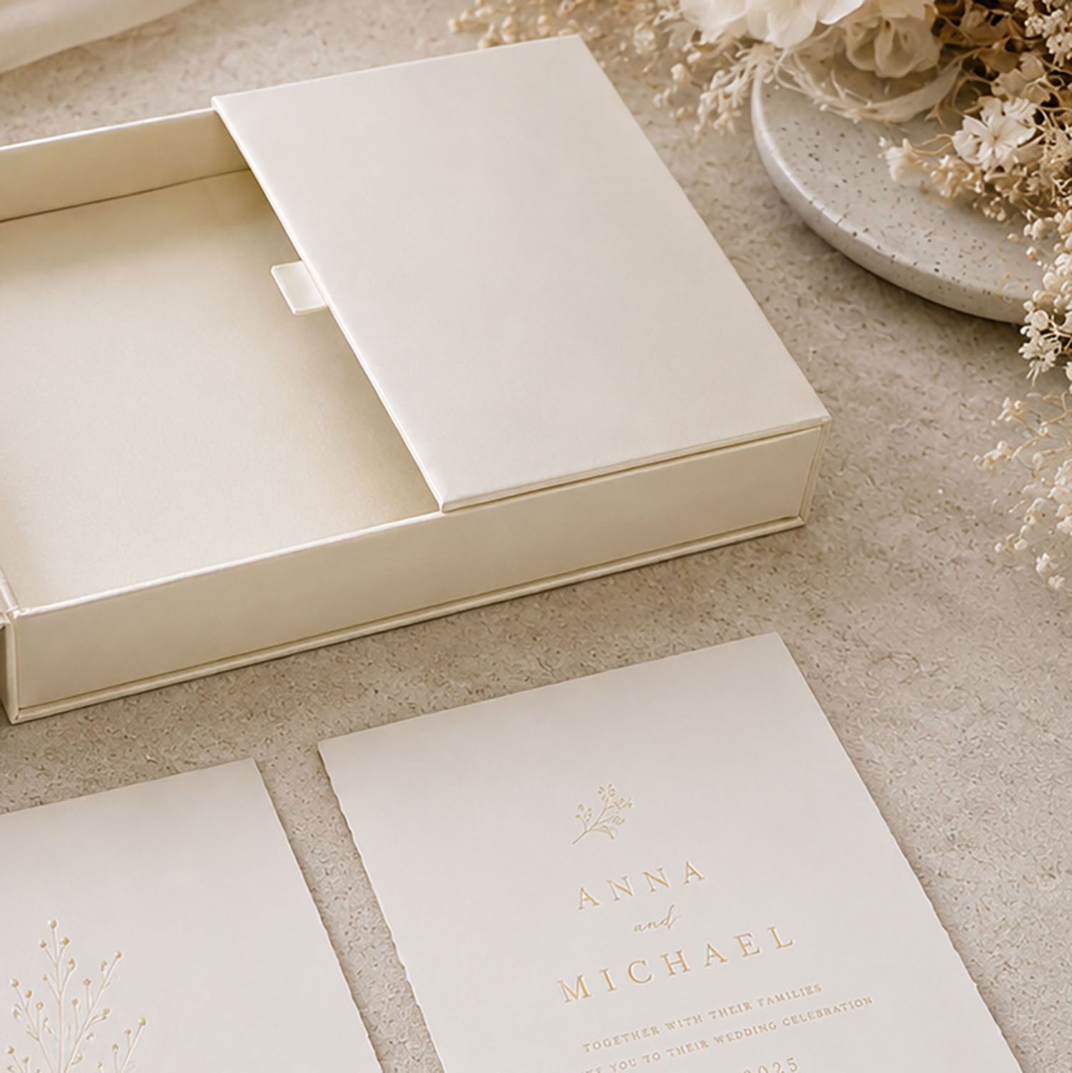 wedding scene plain ivory invitation box