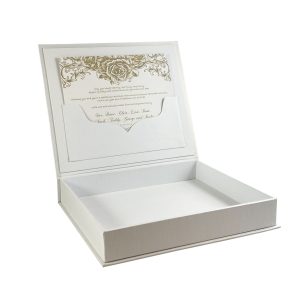 Luxury white monogram invitation box with foil stamp