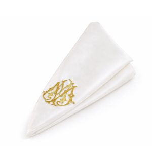 Custom Monogram Embroidered White Silk Napkin