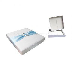 White wedding box with aqua sash