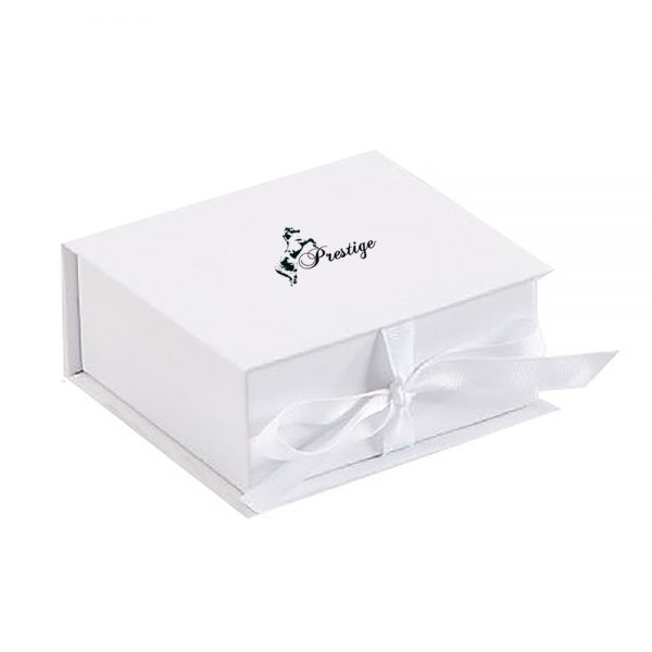 white logo printed paper gift box with ribbon bow