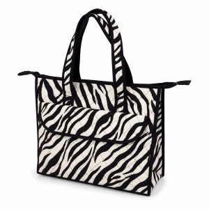 zebra pattern printed cotton tote with front pocket