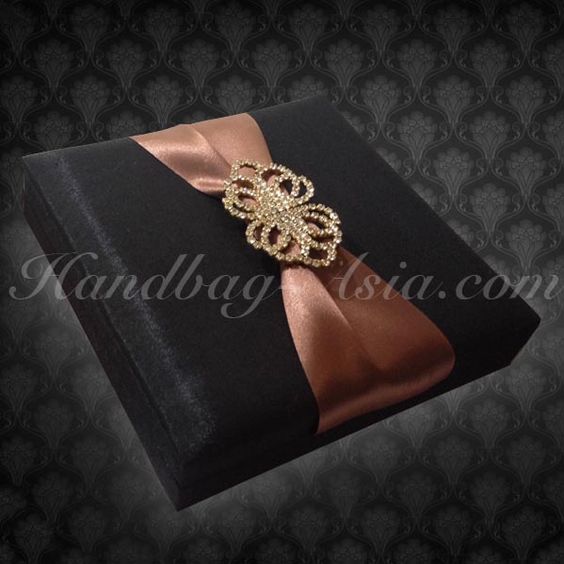 Black Thai silk wedding box with brooch embellishment